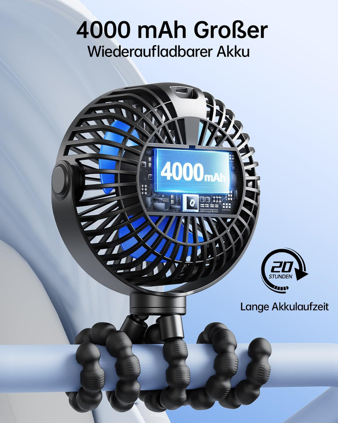 SWEETFULL mini ventilator kinderwagen ventilator leise Handventilator 6000mAh akku Tischventilator u