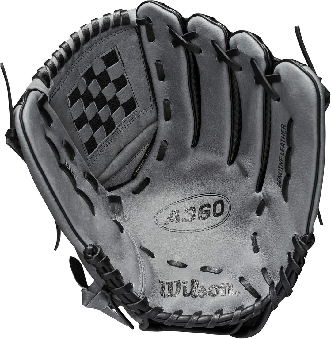Wilson A360™ Baseball-Handschuh, Schwarz Linke Hand Wurf 12,5 Zoll silber, Linke Hand Wurf 12,5 Zoll