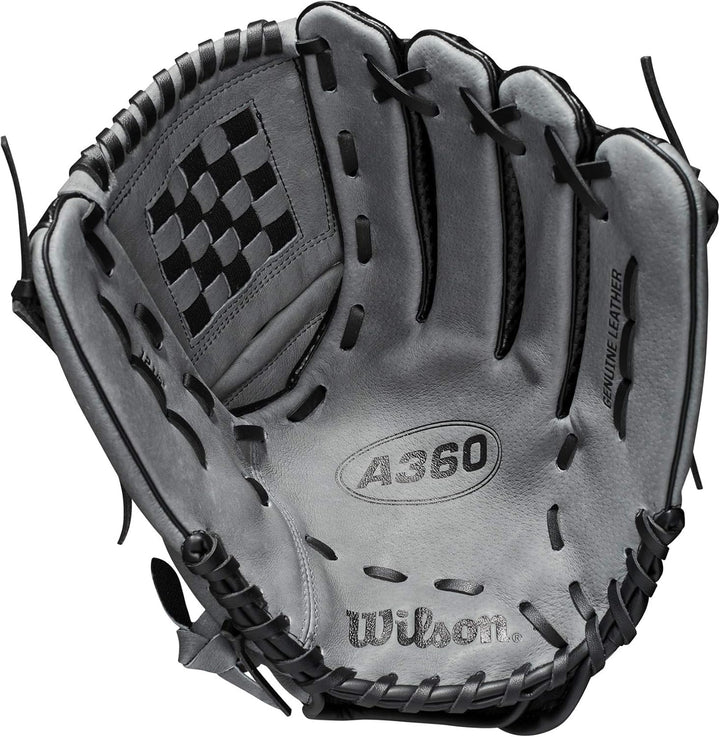 Wilson A360™ Baseball-Handschuh, Schwarz Linke Hand Wurf 12,5 Zoll silber, Linke Hand Wurf 12,5 Zoll