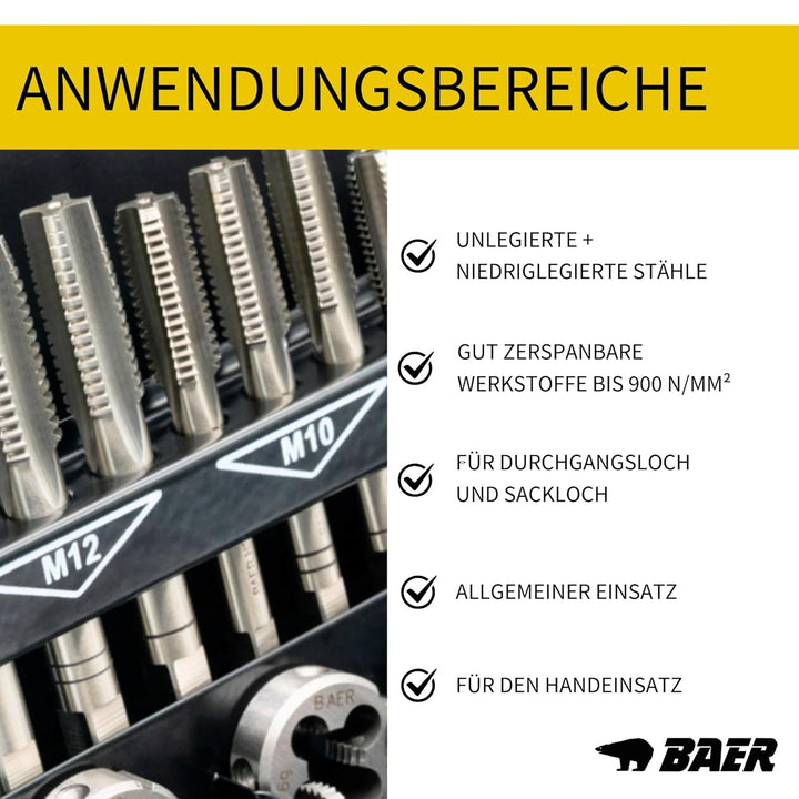 BAER Gewindeschneider Set HSS M3 - M12 - Gewindebohrer - Innengewinde + Aussengewinde - Gewindeschne
