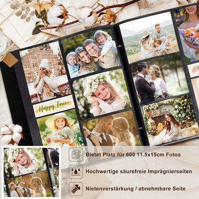 Lanpn Fotoalbum 11,5x15 11x15 600 Taschen, Grosses Leinen Einstecken Einsteckalbum für Vertikale und