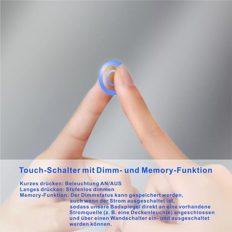 AQUABATOS Badspiegel mit LED Beleuchtung 70x50 cm Antibeschlag Beschlagfrei Dimmbar Touch Schalter K