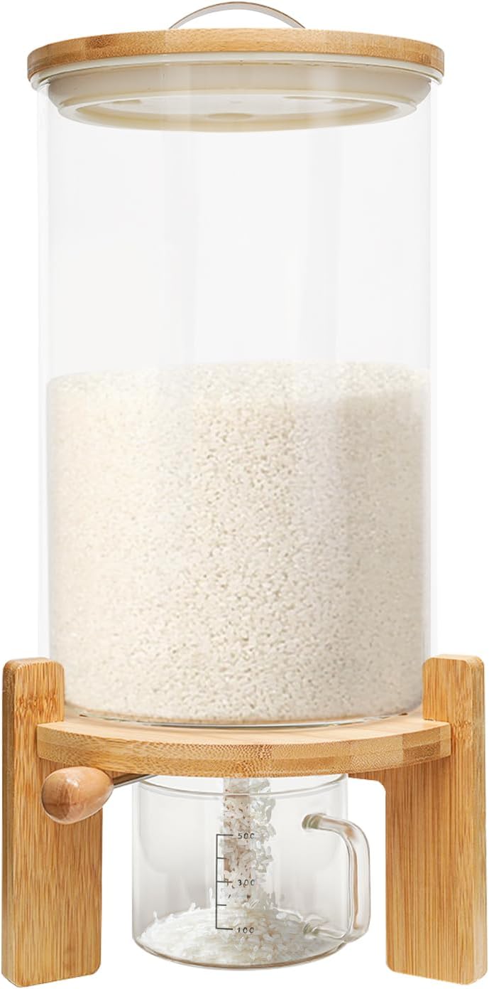 Reisspender Vorratsbehälter, Grosse Reisbehälter aus Glas 7.5L Luftdicht Müslispender mit Bambus Dec