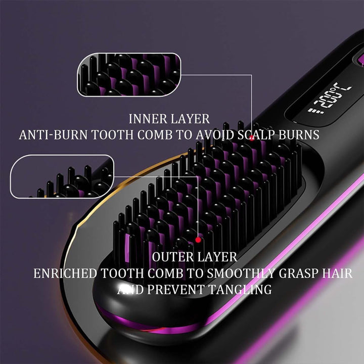 Kabellose Glätteisenbürste, BellaBrush Pro H-air S-traightener Bürste, 2 in 1 Negative Ionen Hai-r G