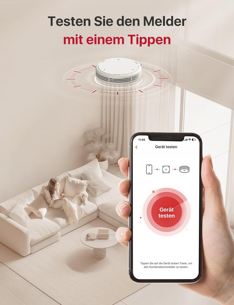 X-Sense WLAN-Rauch- und Kohlenmonoxidmelder, Sprachalarm und Standortansage, 2-in-1 Rauchmelder mit