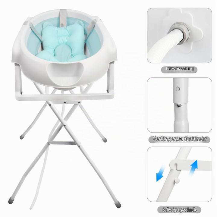 Babywanne mit Ständer Faltbare Baby Badewanne Set mit Gestell - Tragbare Rutschfeste Wanne für Neuge