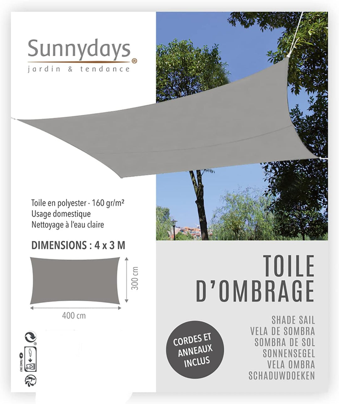Sonnensegel wasserdicht inkl. Ringe und Seile zur Befestigung - Sonnenschutz reissfest - wetterfest