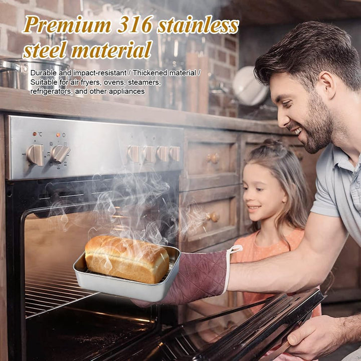 Edelstahl Auflaufform für Airfryer, Bratblech mit Gestell, Dichtdeckel und Hitze-Schutzgriffen, Robu