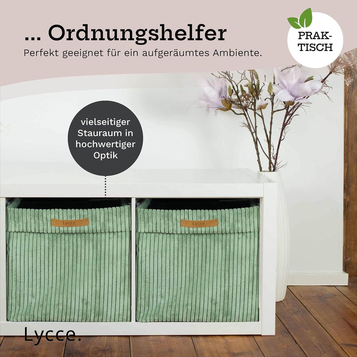 Lycce Kallax Einsatz Cordstoff Boxen 4er Set | faltbare Aufbewahrungsboxen 33 x 33 x H31 cm mit abne