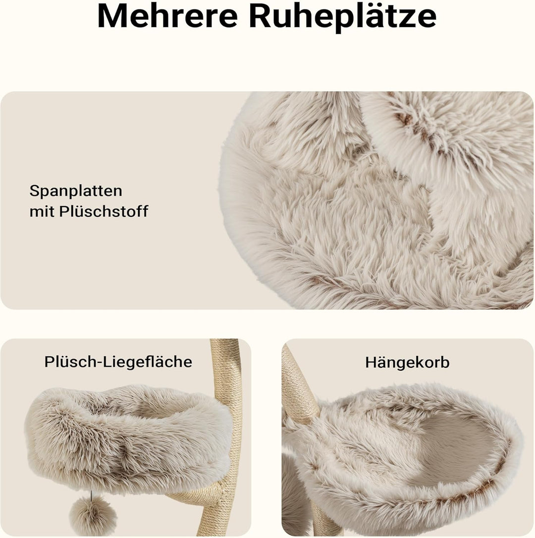 Fudajo Designer Kratzbaum 59 x 59 x 155 cm, Katzenkratzbaum mit Plüsch und Sisal, Kletterbaum für Ka
