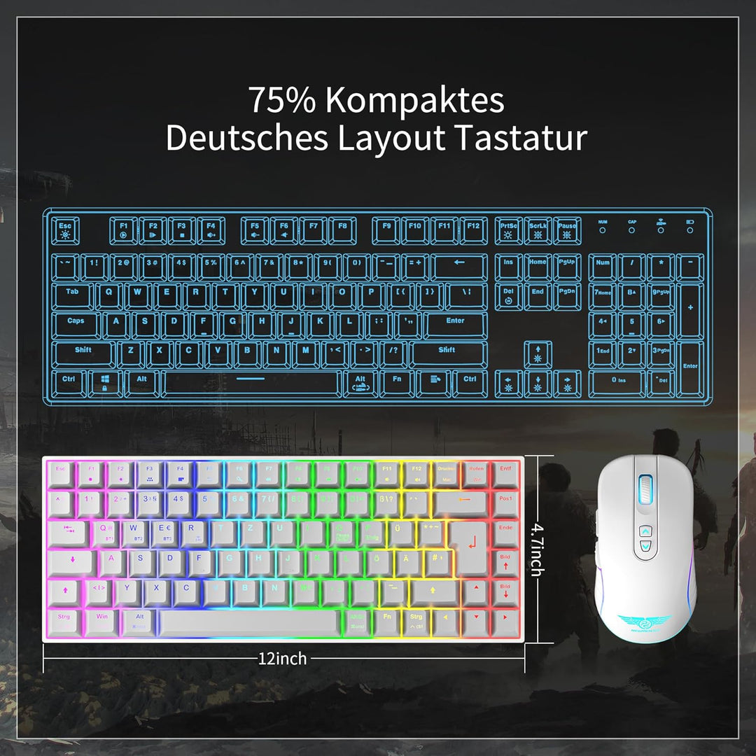 Newmen GM840 Gaming Tastatur Mechanische,2.4G Kabellose/Bluetooth/USB C Mit Kabel 75 Prozent TKL Tas