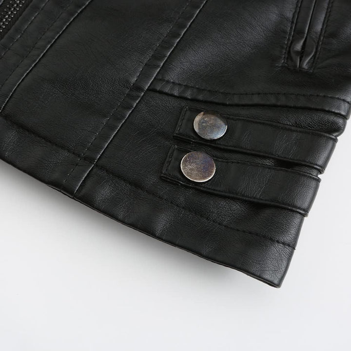 YYNUDA Damen Lederjacke Kurz Bikerjacke Stehkragen Reissverschluss Leder Jacke Übergangsjacke für He