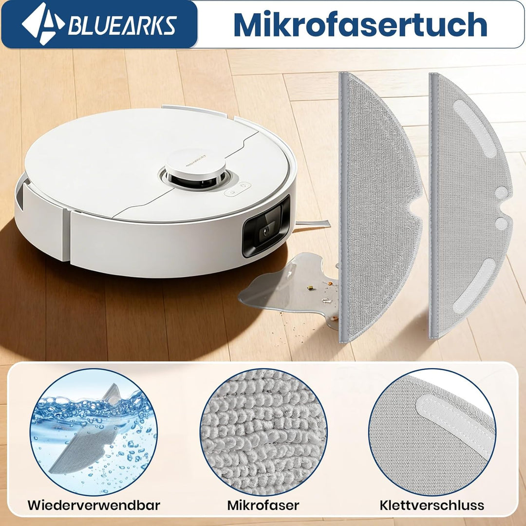 Bluearks 24 Stück Zubehör für Dreame D20 Pro Plus Saugroboter, Bestehend Aus 2 Hauptbürste,4 Wischtü
