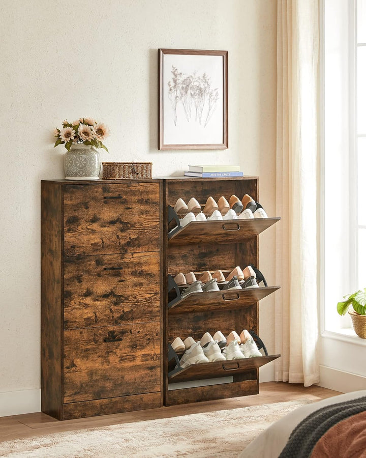 VASAGLE Schuhschrank mit 3 Klappen, Schuhregal mit 3 Ebenen, Aufbewahrungsschrank, perfekt für schma