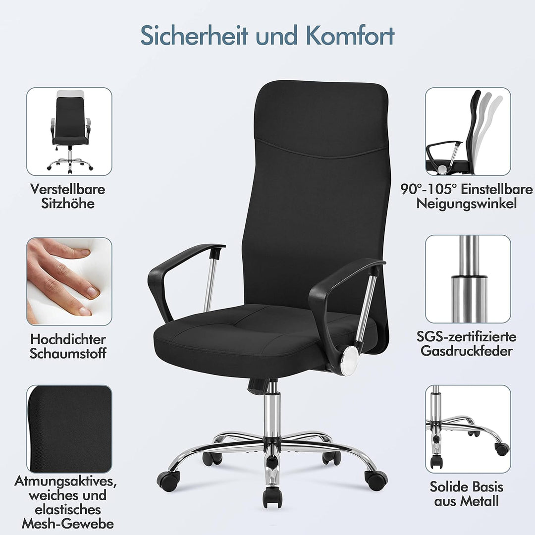 Yaheetech Bürostuhl, ergonomischer Schreibtischstuhl, chefsessel Computerstuhl, 360° Drehstuhl mit k