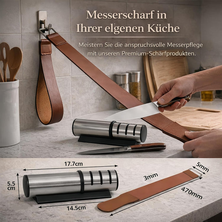 Messerschärfer Rollschleifer Set, Diamant Messerschärfer Profi 3 Stufen, Messerschleifer mit 2 Diama