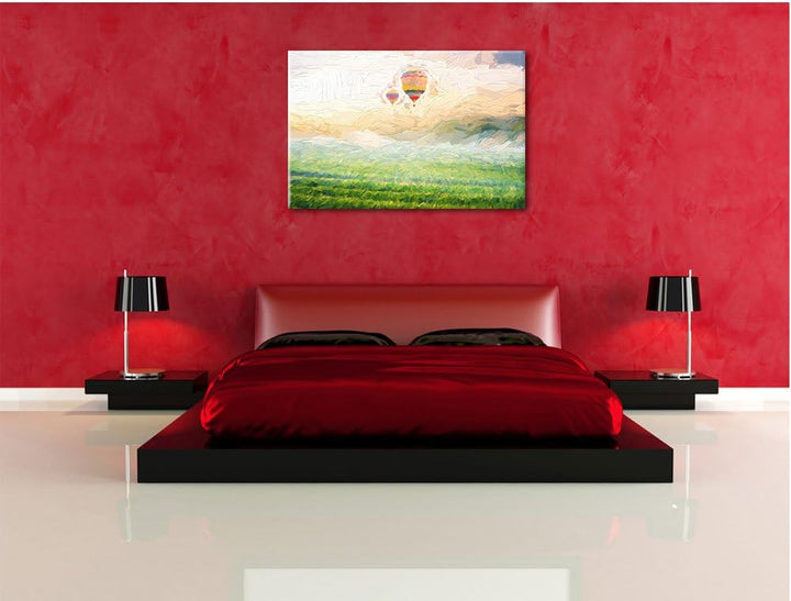 Pixxprint Heissluftballon Landschaft als Leinwandbild/Grösse: 100x70 / Wandbild/Kunstdruck/fertig be