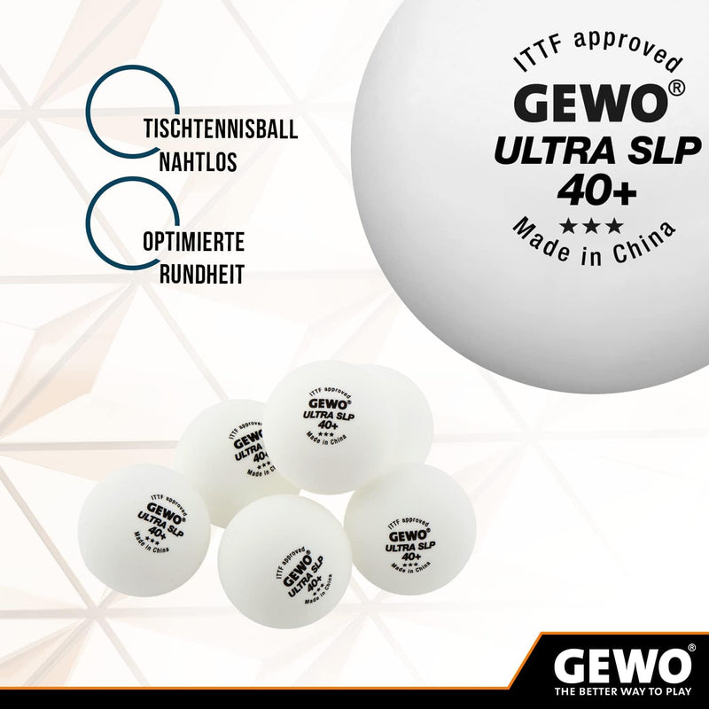 GEWO Ultra SLP Tischtennisbälle - 3 Sterne Tischtennis-Ball aus Plastik 40+ ohne Naht - ITTF-zertifi