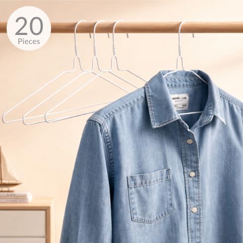 Hangerworld 20 Draht Kleiderbügel 40cm Weiss Mit Einkehrbung Metall-Kleiderbügel Extra flach, 20