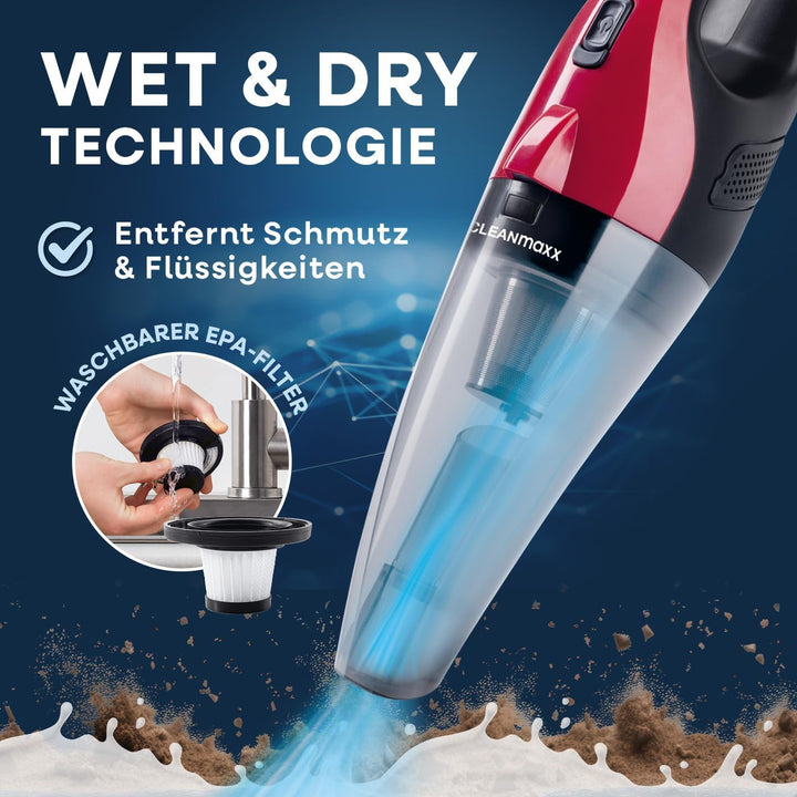 CLEANmaxx Akku Staubsauger - saugt nass & trocken | Handstaubsauger - kabellos & leistungsstark | mi