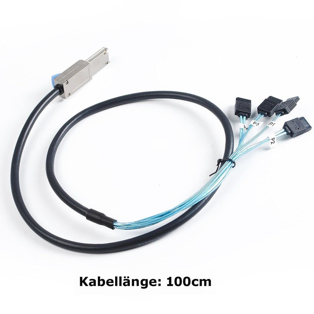 Bolwins P84CS Mini SAS 26P SFF-8088 zu 4 SATA Splitter Kabel, 1m – Mini SAS auf SATA Datenkabel für