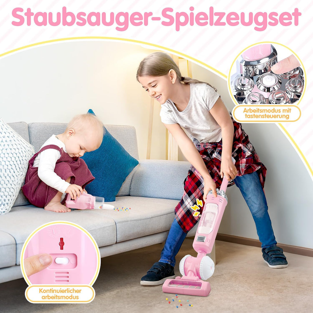 PLAY 2 in 1 Kinder Staubsauger Set, Elektrischer Staubsauger Spielzeug mit Eva-Granulat, Saugen und