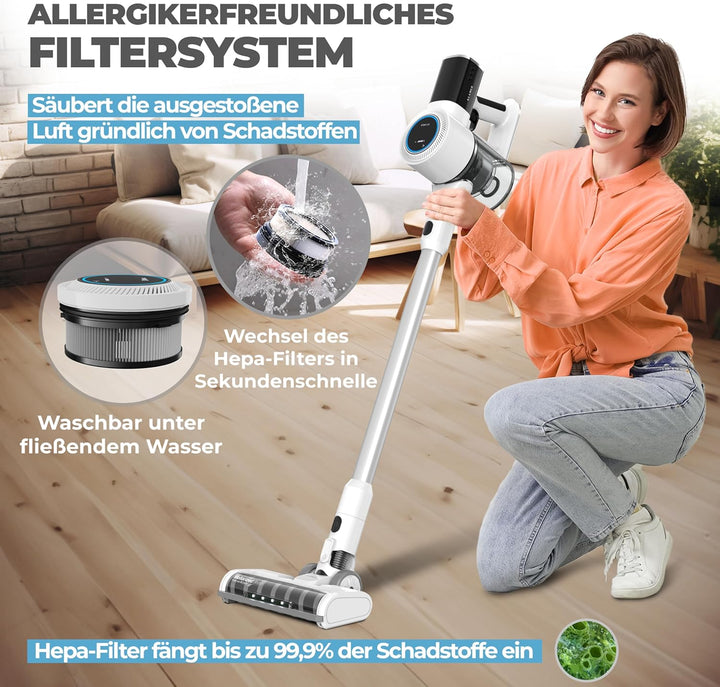 KLAMER Akku Staubsauger, 2-in-1 Staubsauger kabellos & Handstaubsauger, Akkulaufzeit bis 45 min, Akk