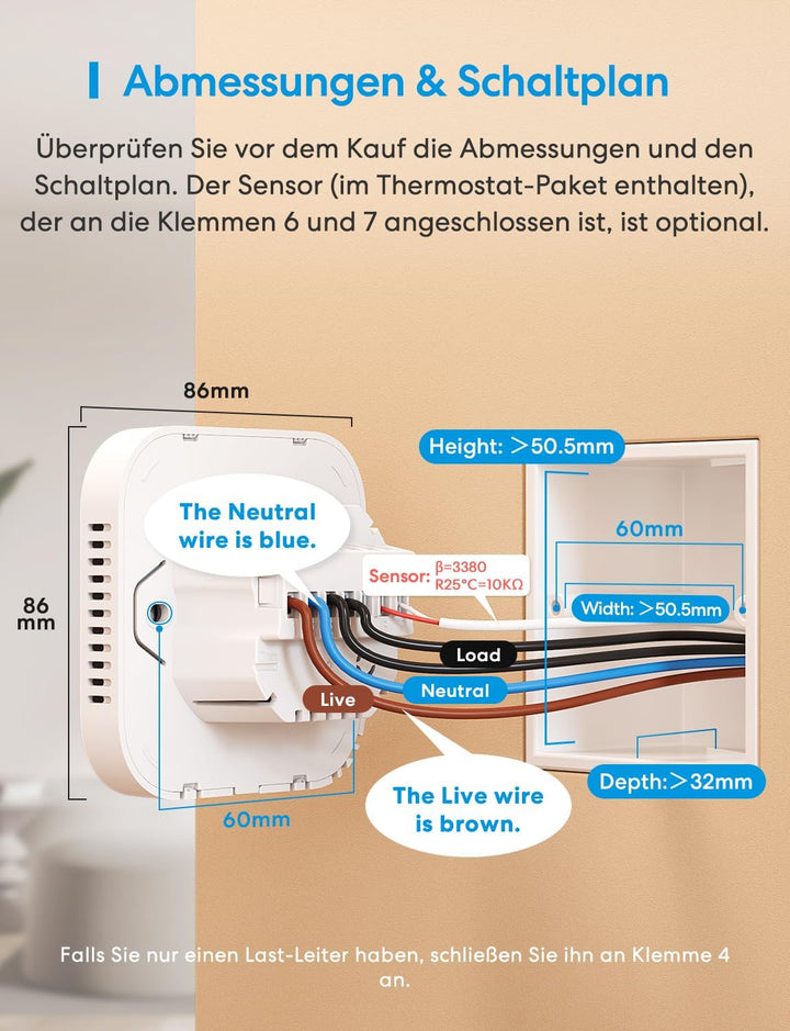 Meross Thermostat Matter Elektrische Heizungsthermostat WLAN Thermostat Heizung Smart Raumthermostat