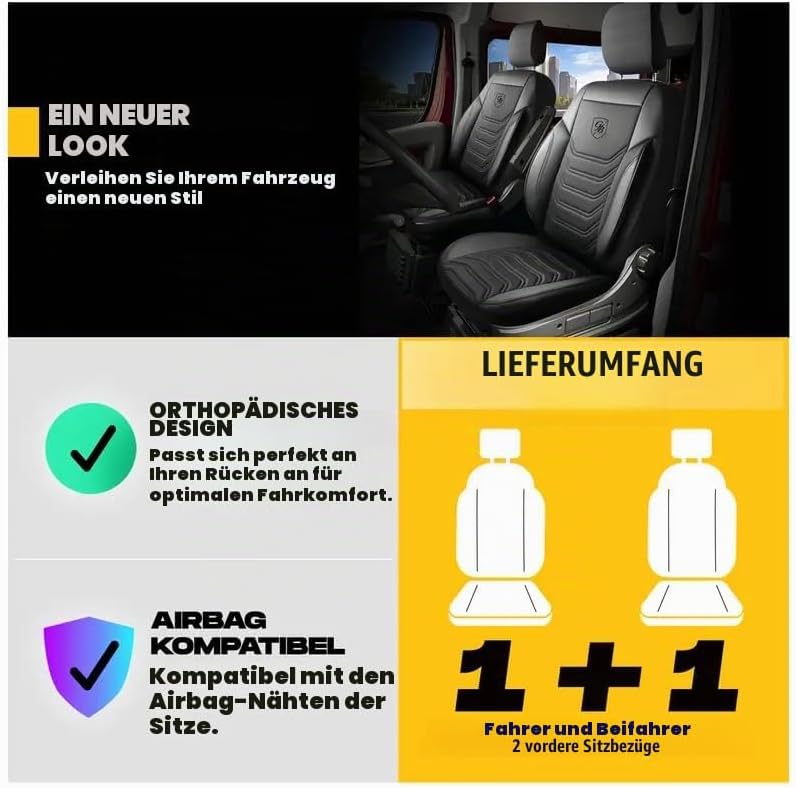 Autositzbezüge Universal 1+1 für FIAT Ducato, Peugeot Boxer, Citroen Jumper (2014-2026) Opel Movano