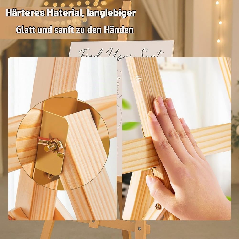 2PCS Staffelei Holz Gross,150 Cm Massivholz-Malstaffelei,Höhenverstellbare Staffelei,Geeignet Für Ki