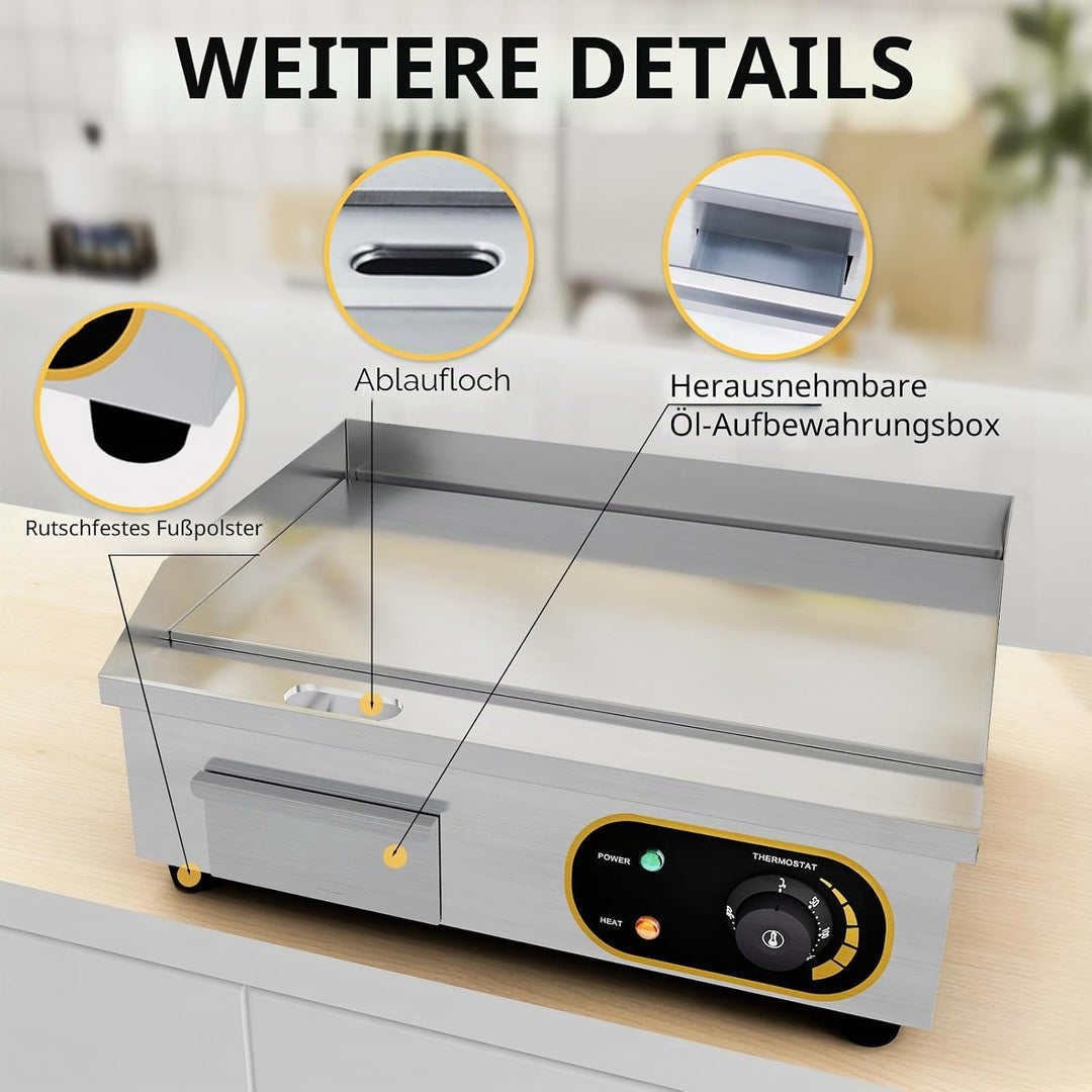 Grillplatte Elektrisch, 54cm Profi Gastro Elektrogrill Elektrische Grillplatte Elektro Tischgrill Ga