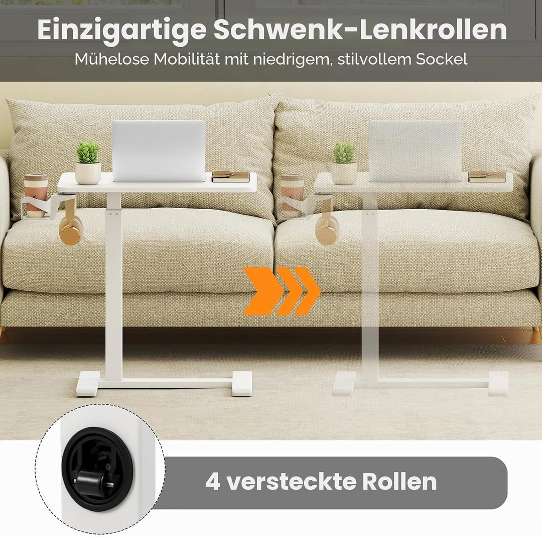 GIANTEX Betttisch mit versteckten Rollen, Pflegetisch höhenverstellbar, Beistelltisch Pflegebett, La
