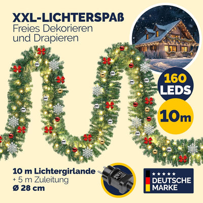 Casaria Weihnachtsgirlande mit Beleuchtung Deko 10m 160 LEDs Beleuchtet Innen Aussen Grün Weihnachts