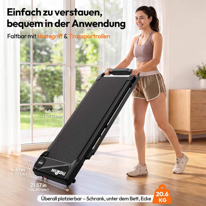 THERUN Walking Pad Laufband leise,Treadmill klappbares bis 10 km/h Schwarz, Schwarz