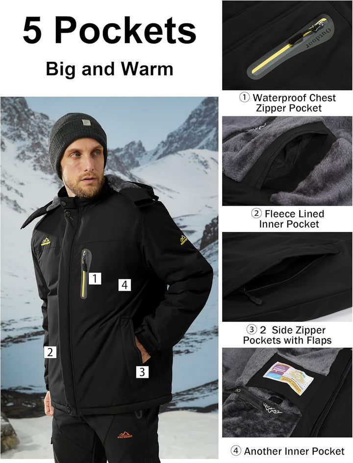 MAGCOMSEN Herren Winter Fleecejacke Warme Gefüttert Skijacke Outdoor Winddicht Wasserdicht Jacke Ver