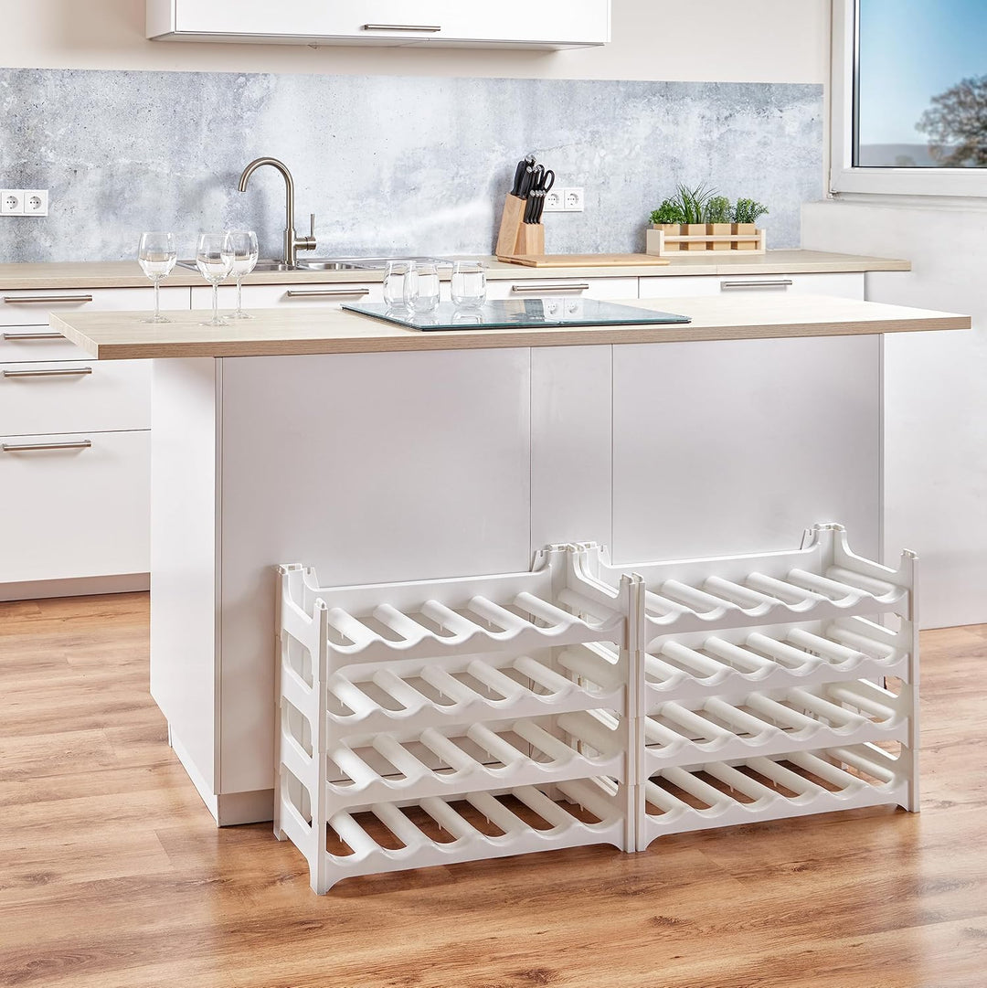 Grizzly Flaschenregal - modulares, stapelbares Design für 48 Flaschen, Weinregal Weiss 8 Module für