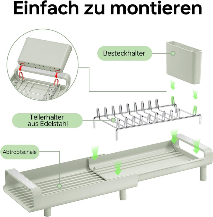 Abtropfgestell, kleines Abtropfgestell, erweiterbares Geschirrgestell mit abnehmbarem Besteckhalter,