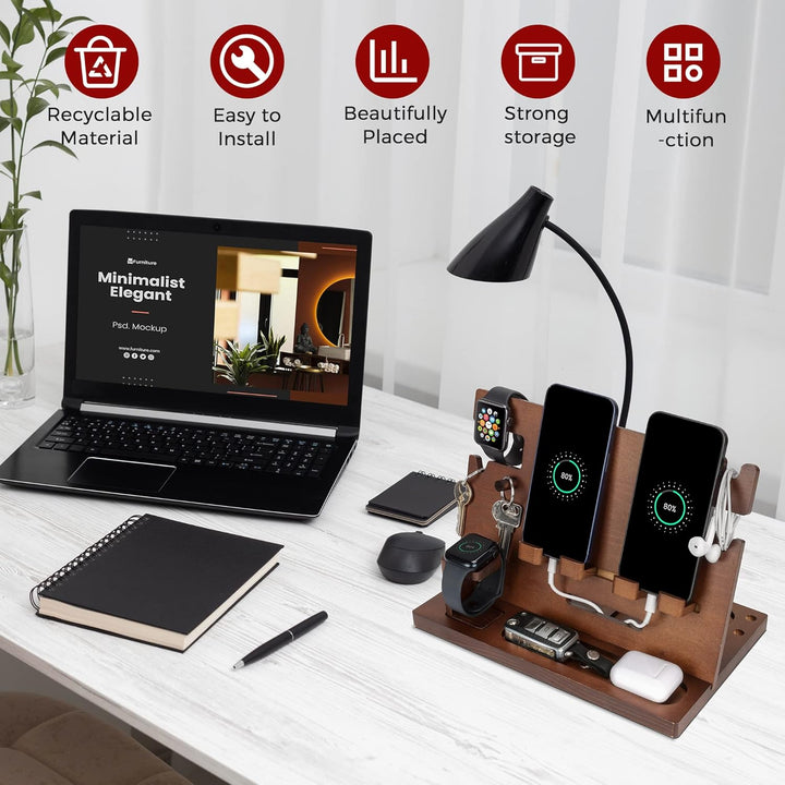 Geschenke für Männer Weihnachten Holz Telefon Dockingstation Uhren Geldbörsen Nachttisch Organizer G