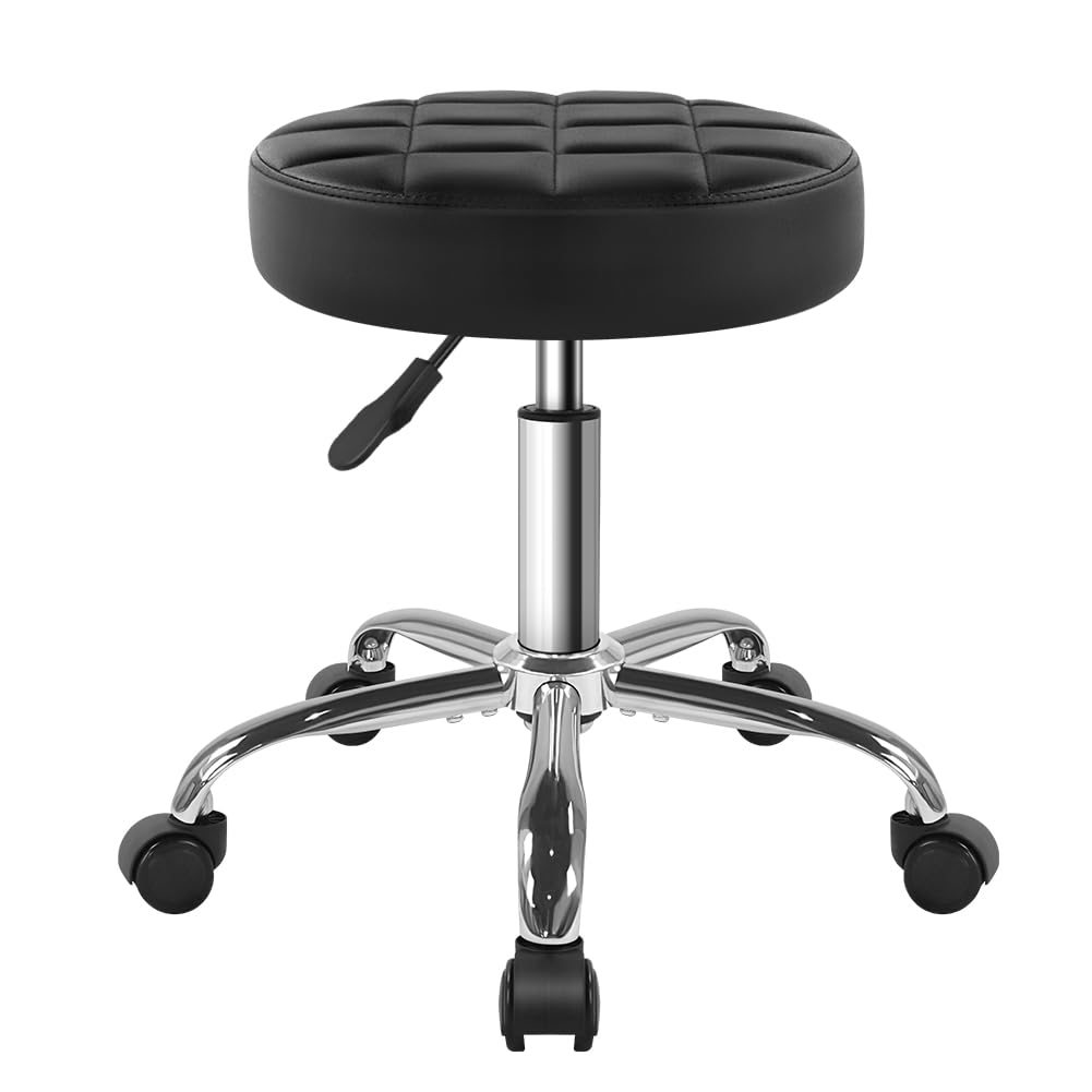 BFTOU Schwarzer klassischer Drehhocker mit Rad für Salon, Arbeit, Zuhause, SPA, Geschäft, höhenverst