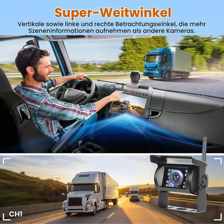 Hikity 7 Zoll Monitor, Kabellos Stabile Digital Rückfahrkamera Kit für Van LKW SUV Pickup mit IP68 w