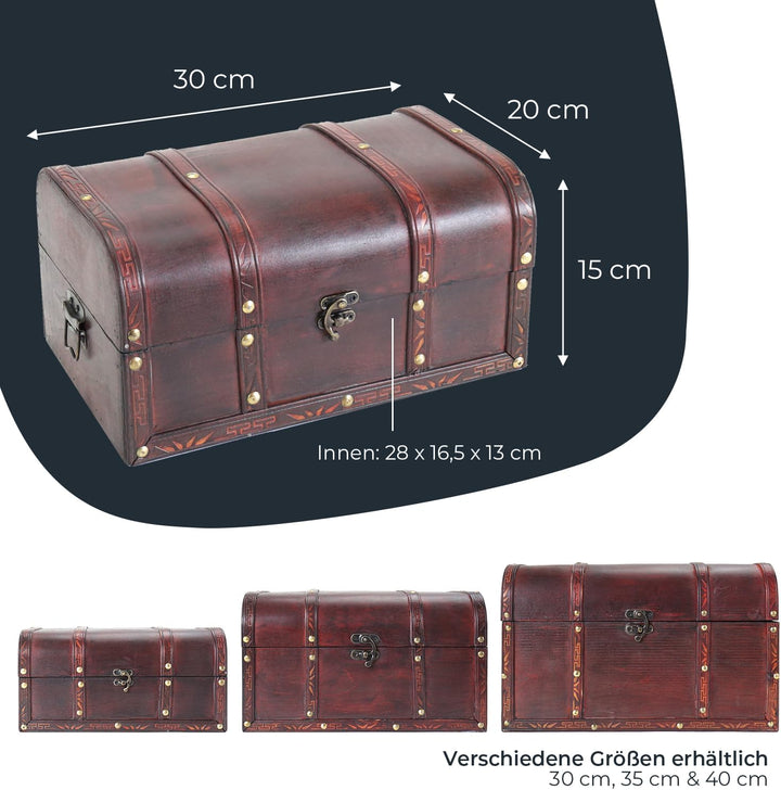 HMF Schatztruhe aus Holz, kleine Schatzkiste mit Vintage Metallverschluss für Kindergeburtstag, Hoch