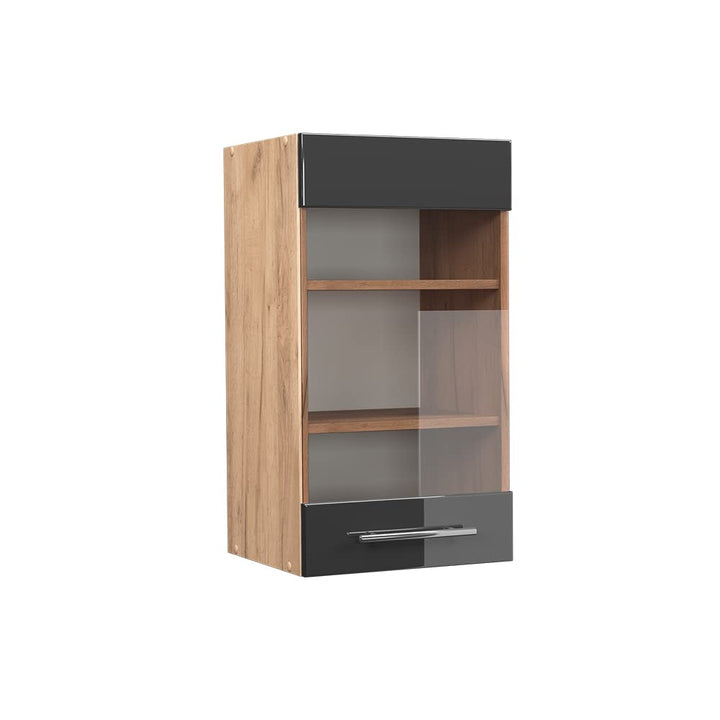 Vicco Küchenschrank Glas Fame-Line, Anthrazit Hochglanz/Goldkraft Eiche, 40 cm Hängeglasschrank 40 c