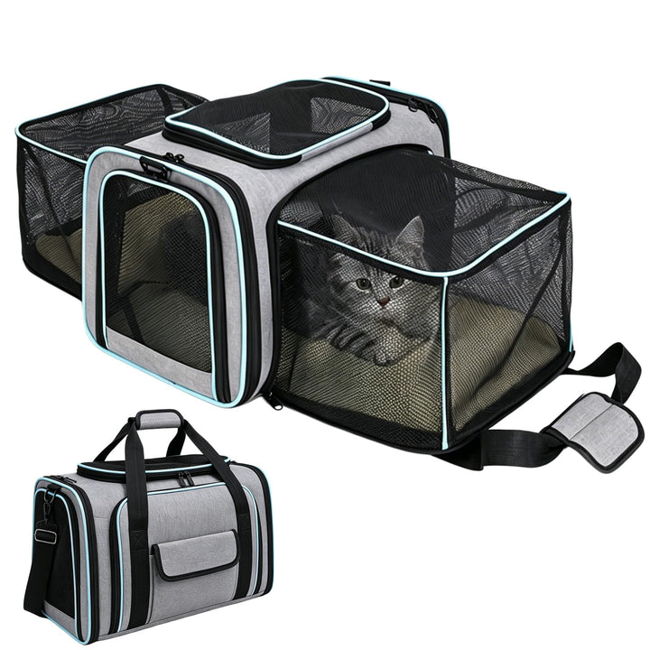 Transporttasche Erweiterbar, Faltbar Transportbox für Hunde Katzen, Katzentasche 47x28x28cm Hundetas