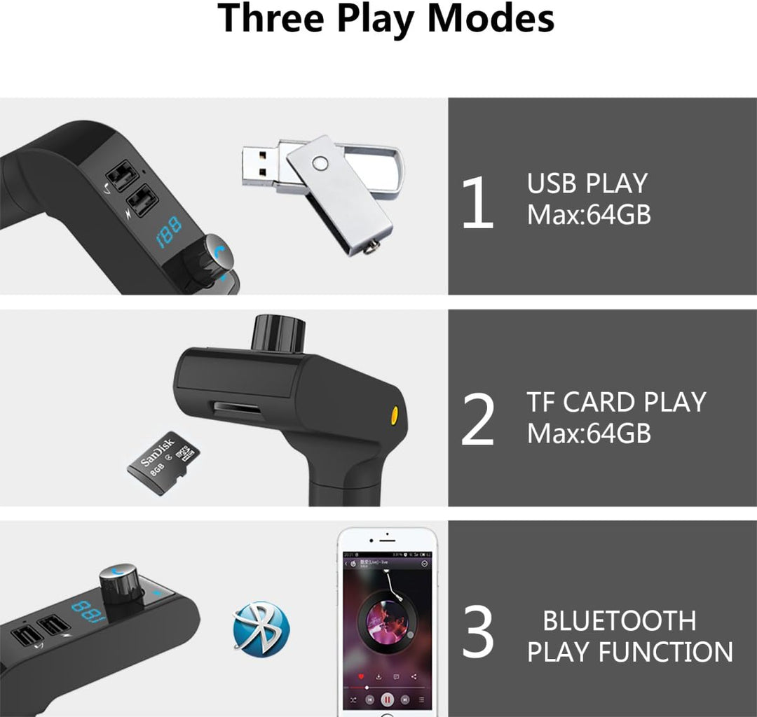 MASO FM Transmitter, Bluetooth 4.2 USB LCD Auto Bluetooth Wireless Radio Adapter Ladegerät MP3 Playe