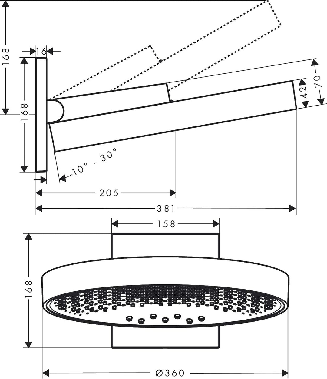 hansgrohe Duschkopf Regendusche Rainfinity (360mm, rund, 3 Strahlarten, Wandmontage) Mattweiss, Matt