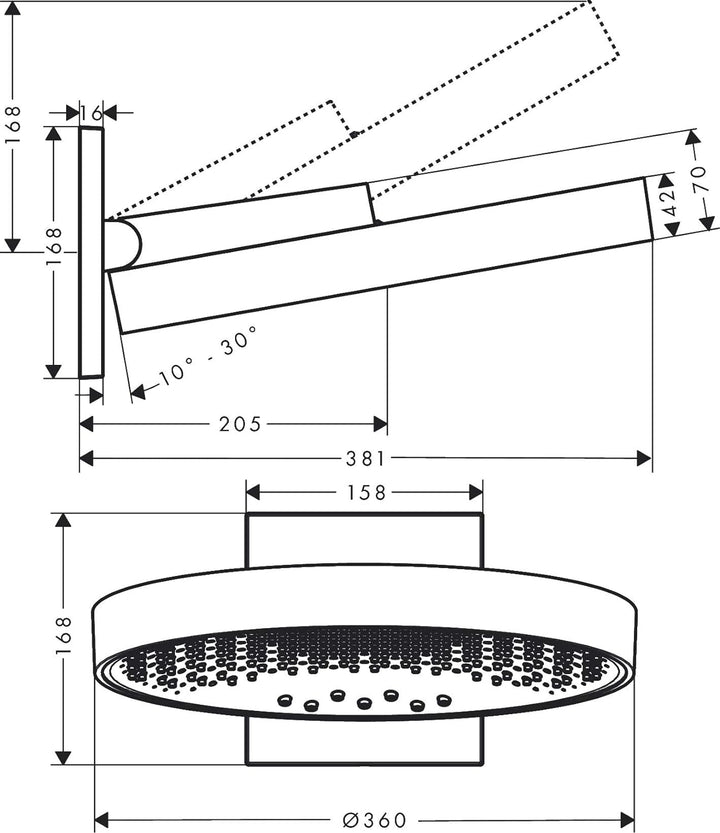 hansgrohe Duschkopf Regendusche Rainfinity (360mm, rund, 3 Strahlarten, Wandmontage) Mattschwarz