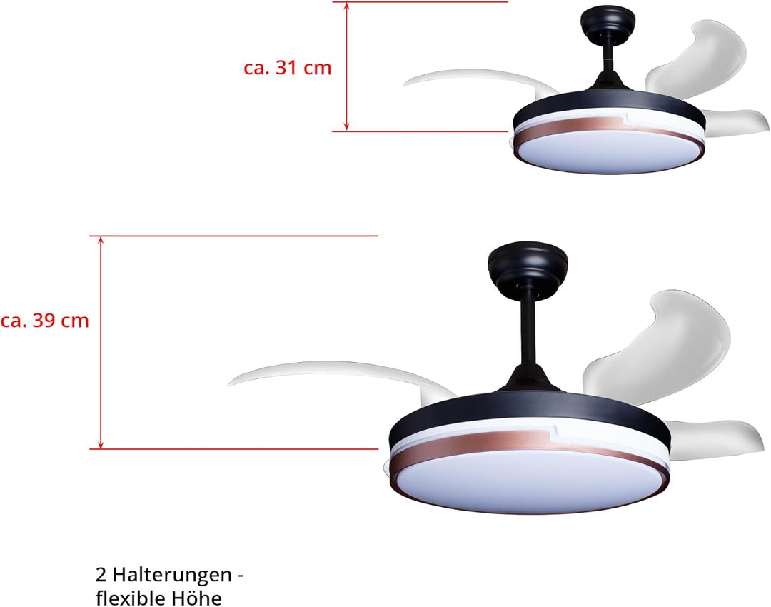 Eclipse Deckenventilator mit Beleuchtung, Leise mit 6 Windstufen, App | Fernbedienung, Sommer und Wi