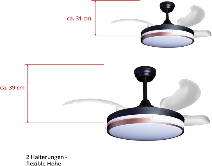 Eclipse Deckenventilator mit Beleuchtung, Leise mit 6 Windstufen, App | Fernbedienung, Sommer und Wi