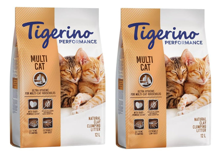 Tigerino Performance Multi Cat Katzenstreu | Babypuderduft (2x12L), 2x12L
