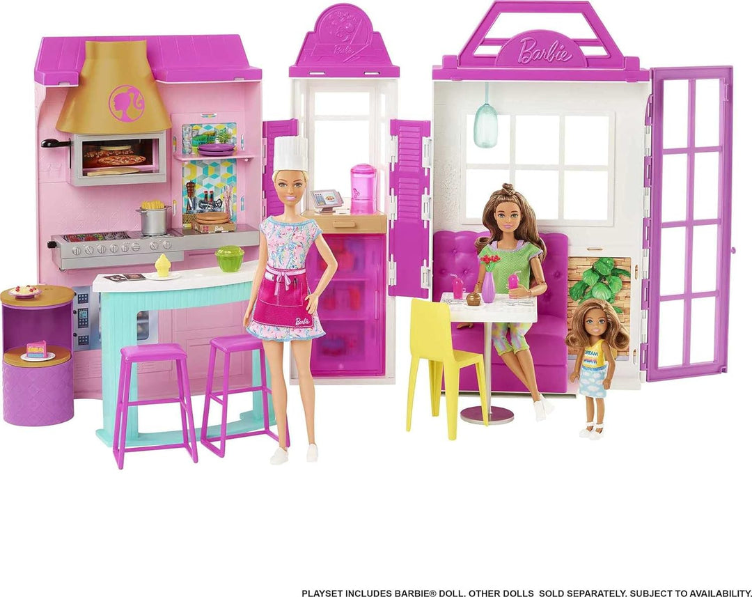 Barbie HGP59 - Cook'n Grill Restaurant Spielset, mit Köchin Puppe, Freundin und kleinem Mädchen, auf